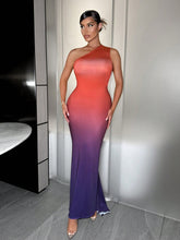 SXY Valentine's Day Party Pleated Backless Ombre Printed Dress